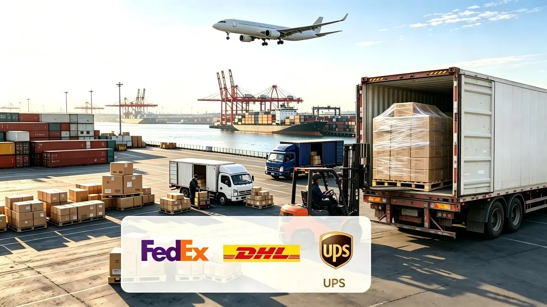Sea air express shipping service, pallet cargo loading for international delivery FedEx DHL UPS